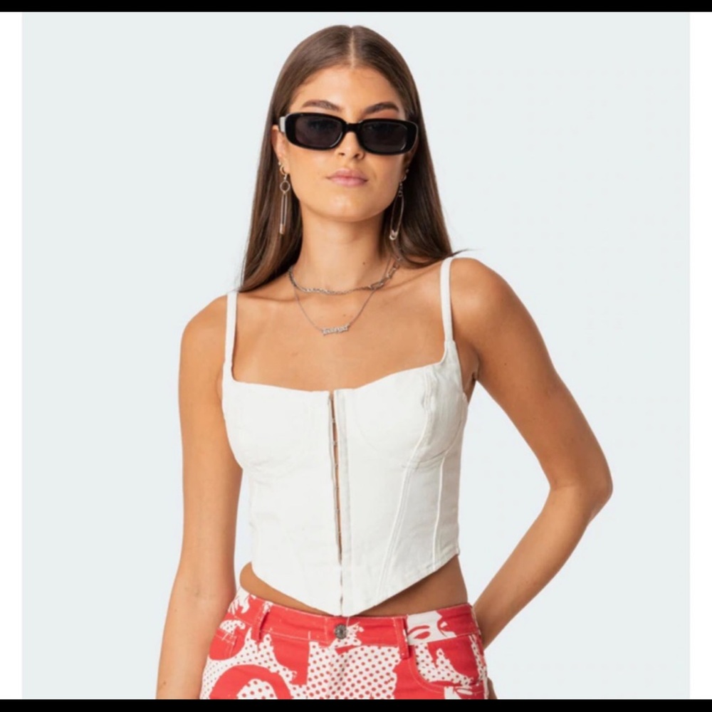 Edikted Keelee white denim corset top